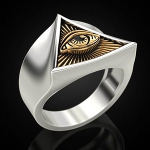 Gold Evil Eye Sterling Silver and gold Ring,  Biker&#39;s ring, Bad ass ring, Biker Jewelry