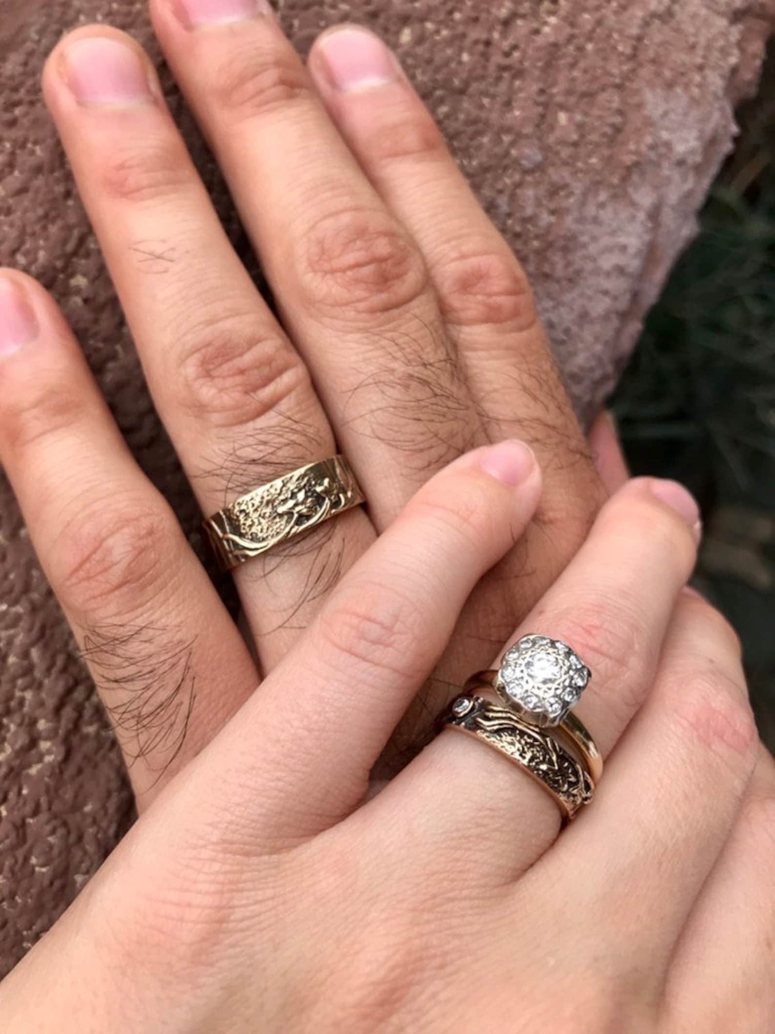 Tree Wedding Band Set Matching Tree Bands Tree Rings Set Etsy