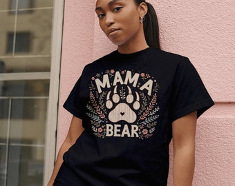 Mama Bear T-Shirt: Floral Paw Print, Mom Love Tee