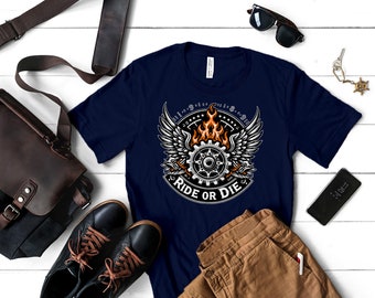 Ride Or Die Biker T-Shirt: Winged Wheel Graphic Tee