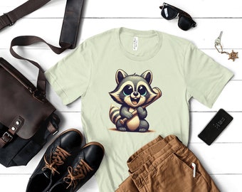 Cartoon Raccoon Baseball T-Shirt, Unisex Cotton Tee