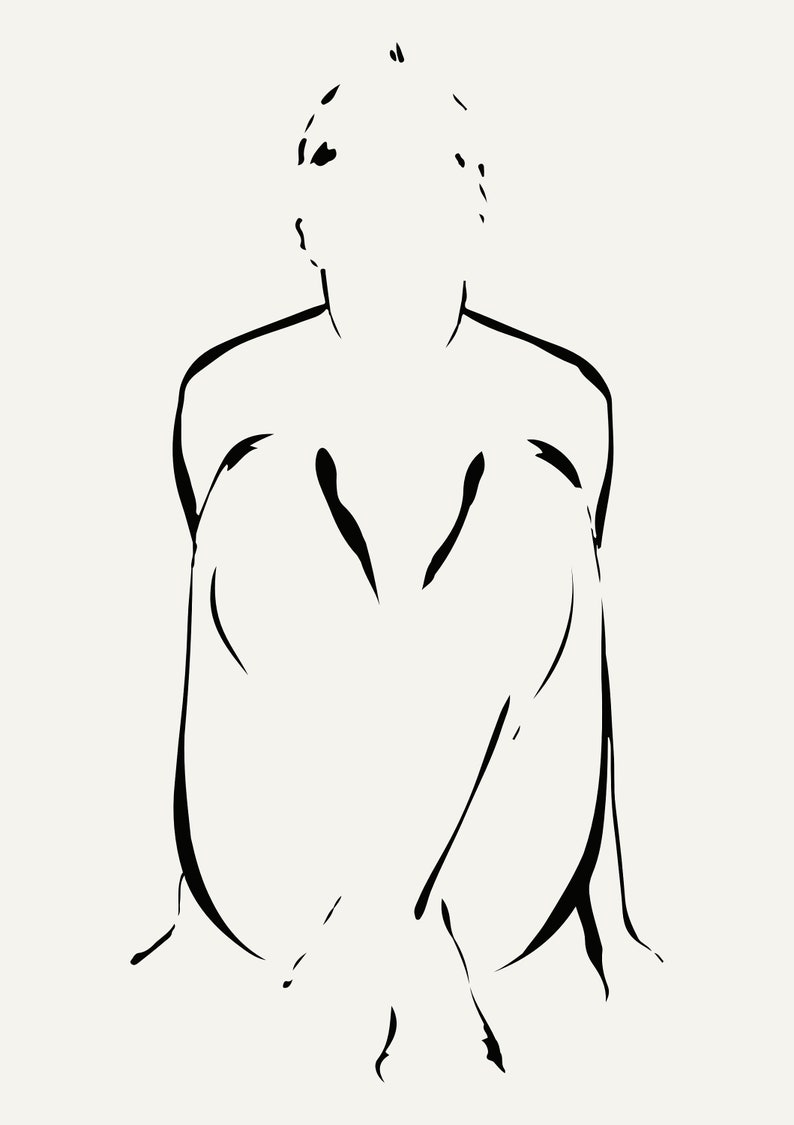 Pencil sketch figure drawing abstract black and white art nude sketch simple line art print from original artwork single print sale shipping