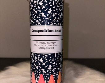 Personalized Teacher Tumbler: Composition Book & Crayons, 20oz