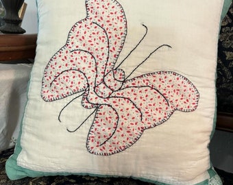 Handmade pillow, butterfly quilt, quilted pillows, vintage quilts, vintage textiles, vintage style, shabby chic, small pillow