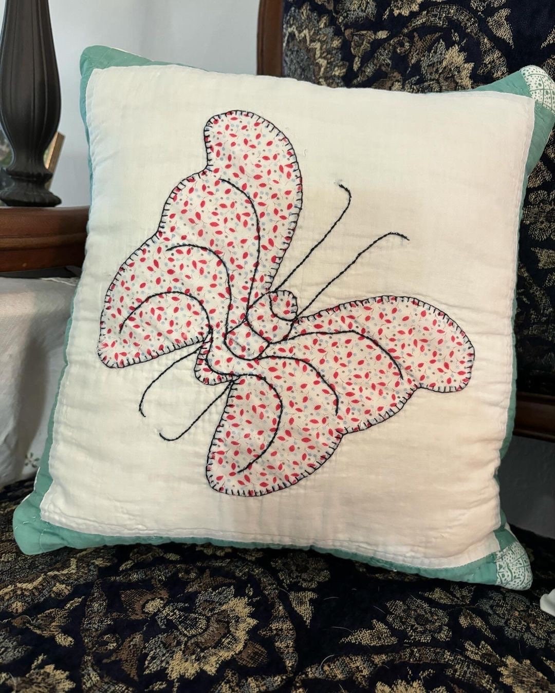 Handmade pillow, butterfly quilt, quilted pillows, vintage quilts, vintage textiles, vintage style, shabby chic, small pillow