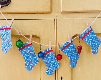 Quilted Christmas stockings, Christmas garland, handmade stockings, vintage quilt, Christmas decorations, mini stockings