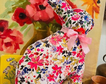 Easter bunny, handmade bunny, floral bunny, French textiles, vintage linens, bunnies, handmade Easter bunny