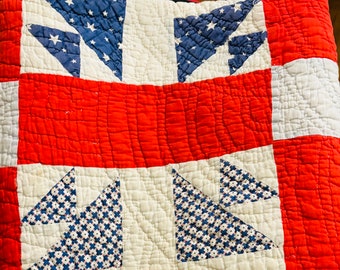 Roter, weißer und blauer Quilt, Vintage Quilt, patriotischer Quilt, Cutter Quilt