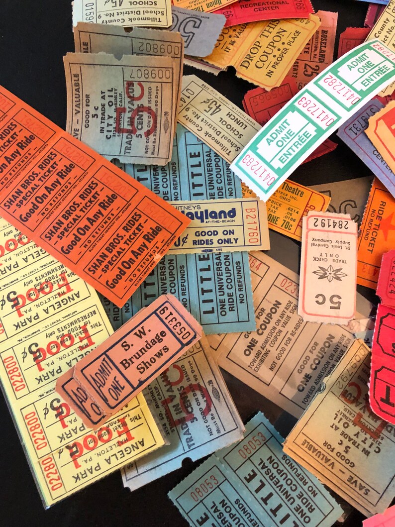 vintage tickets arcade tickets bulk tickets junk journal etsy
