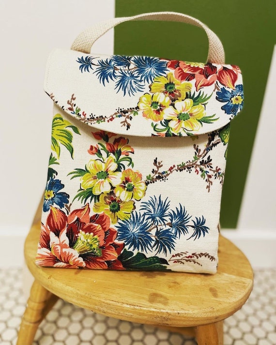 Barkcloth backpack barkcloth fabric backpack purse vintage barkcloth travel bag