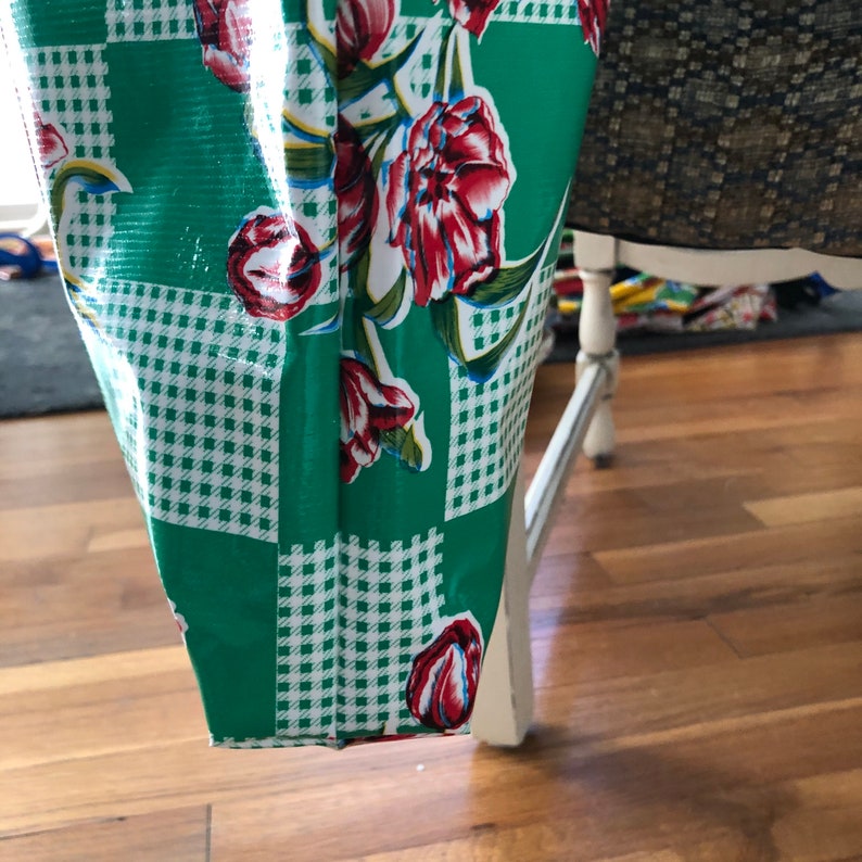 oil cloth Red tulip print mexican oil cloth bag tulip oil cloth tote reusable bag shopping bag