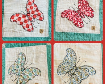 Schmetterling Quilt, Schmetterling Quilt Quadrat, Vintage Quilt, Futtersack Schmetterling Kissen, recycelte Quilt, Quilt Liebhaber