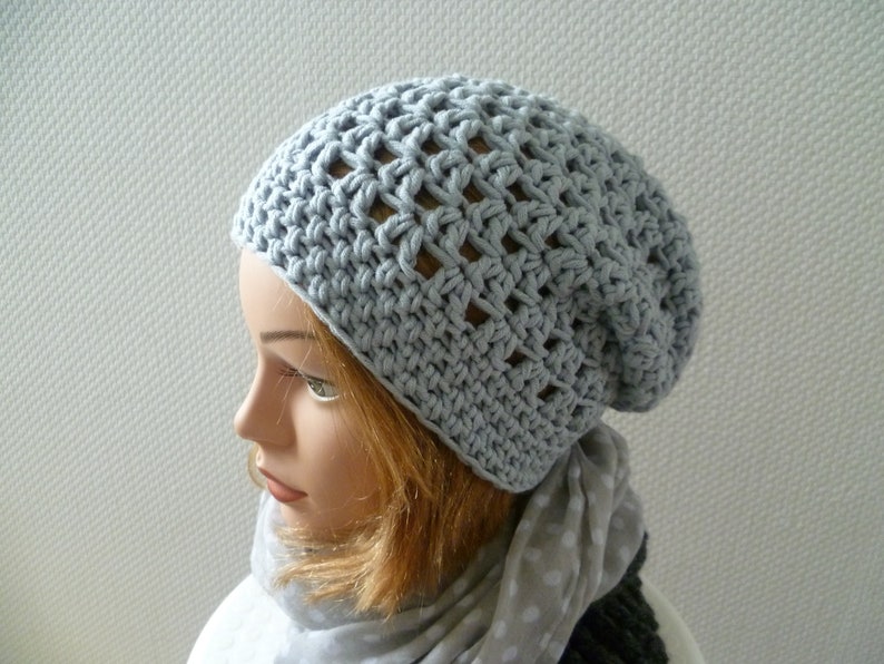 Sommer-Baumwoll-Beanie, Beanie Damen,Frauenbeanie, hellgrau Bild 1