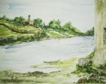 An der Donau, Aquarell, Unikat