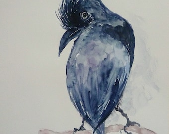 Hallo - wer spricht, Aquarell 2015,Original,Blauer Vogel