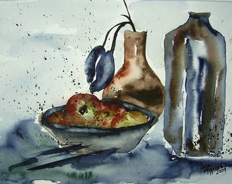 Stillleben - Aquarell 2009- Original- Passepartoutkarton 30 x 40 cm