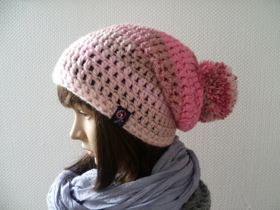 Rosa Beanie Mutze Mit Bommel Damen Beanie Mit Bommel Beanie Etsy