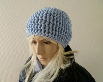 Winter hat for women, KU 57/59 cm, wool hat, warm hat for women, women's hat, ice blue hat with wool content, bobble hat,