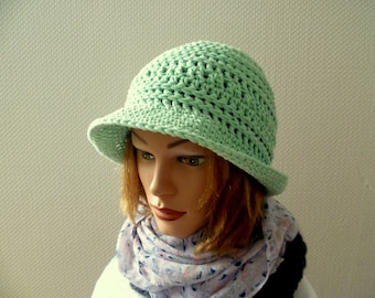 Chapeau d'été aéré « Milena », chapeau femme, chapeau d'été femme, chapeau femme en coton, vert anis