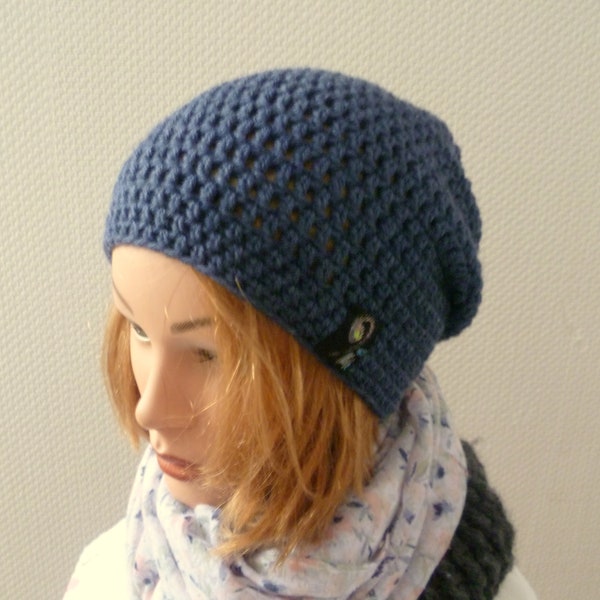 Annual beanie "Hanna", denim blue, women's beanie, transitional beanie, women's autumn beanie, light beanie, winter women's beanie