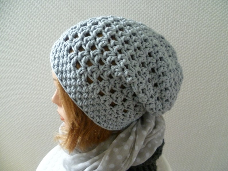 Sommer-Baumwoll-Beanie, Beanie Damen,Frauenbeanie, hellgrau Bild 4