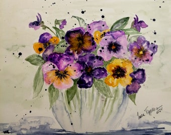 Pansies, original watercolor 2024, 30 x 40 cm