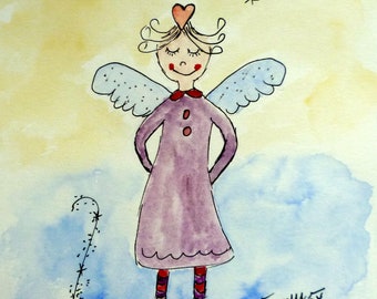 Guardian angel watercolor “Original” with passepartout