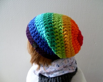 Regenbogen-Beanie-Mütze , Damen Regenbogenmütze,Slouch,Regenbogenbeanie Damen Winter,