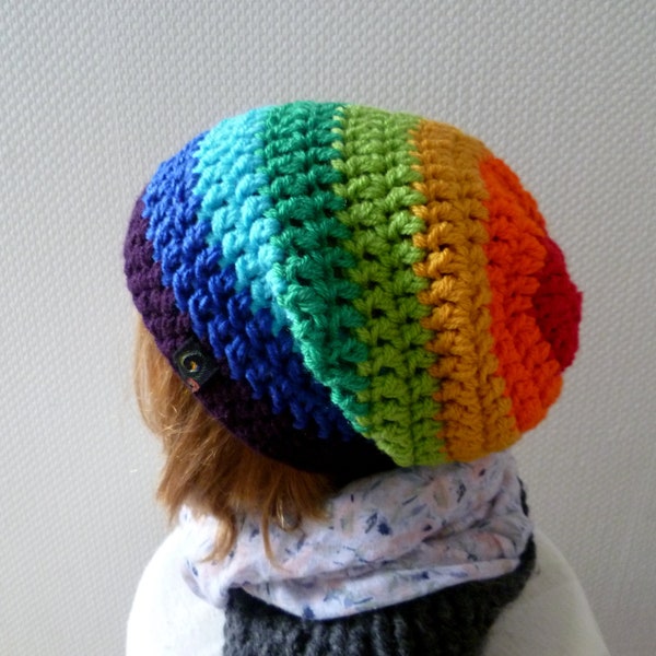 Regenbogen-Beanie-Mütze , Damen Regenbogenmütze,Slouch,Regenbogenbeanie Damen Winter,