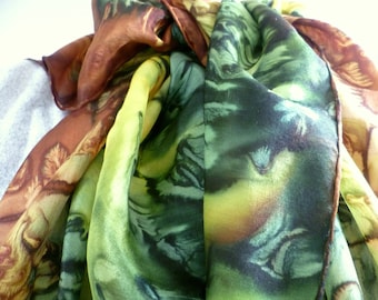 Hand-painted silk scarf, silk scarf for ladies, free design, 90 x 90 cm