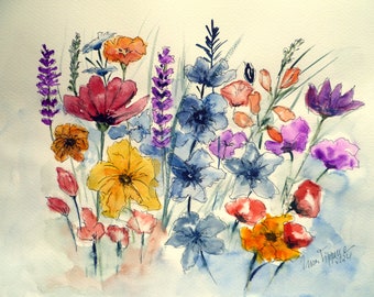 Summer meadow, original watercolor 2024, 30 x 40 cm