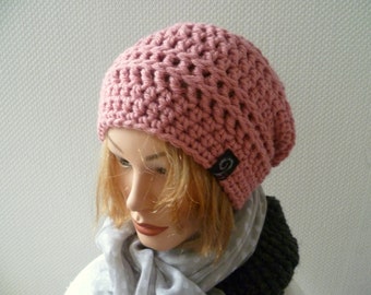 ELLA II,Winter-Beanie, altrose,Long-Beanie,Slouch,Slouchbeanie,Beanie Damen,Beanie Mädchen