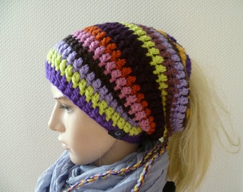 Pferdeschwanzmütze/Dread-Rastazopf-Beanie-Mütze-Wintermütze,Vegan, bunte Mütze