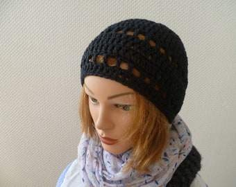 Bonnet d'été, bonnet d'été femme, bonnet, bonnet coton, bonnet aéré, bonnet femme, noir