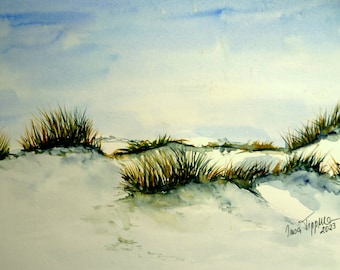 Die Düne, Aquarell 2023 - Original,Dünenlandschaft am Meer