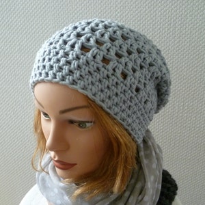 Sommer-Baumwoll-Beanie, Beanie Damen,Frauenbeanie, hellgrau Bild 2