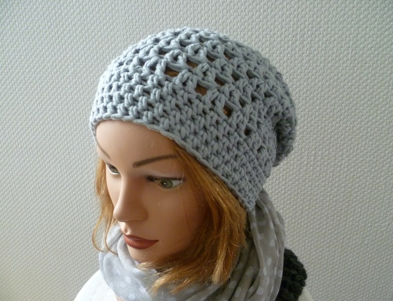 Sommer-Baumwoll-Beanie, Beanie Damen,Frauenbeanie, hellgrau Bild 2