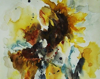 Sonnenblume - Original- Aquarell 2009 -Aquarell,moderne Malerei, mit Passepartout