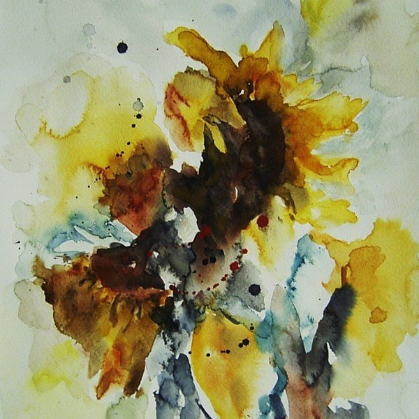 Sonnenblume - Original- Aquarell 2009 -Aquarell,moderne Malerei, mit Passepartout