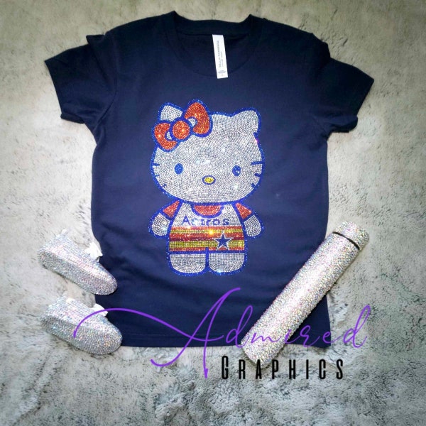 Kids Houston Kitty Tee, Kids Baseball Youth Crystallized Tee, Houston Tee, Youth Sports Fan Rhinestone Tee, Baseball Mom