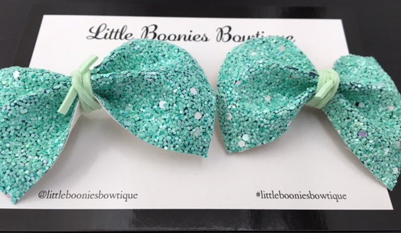 green bow nylon headband or clip Sparkle glitter