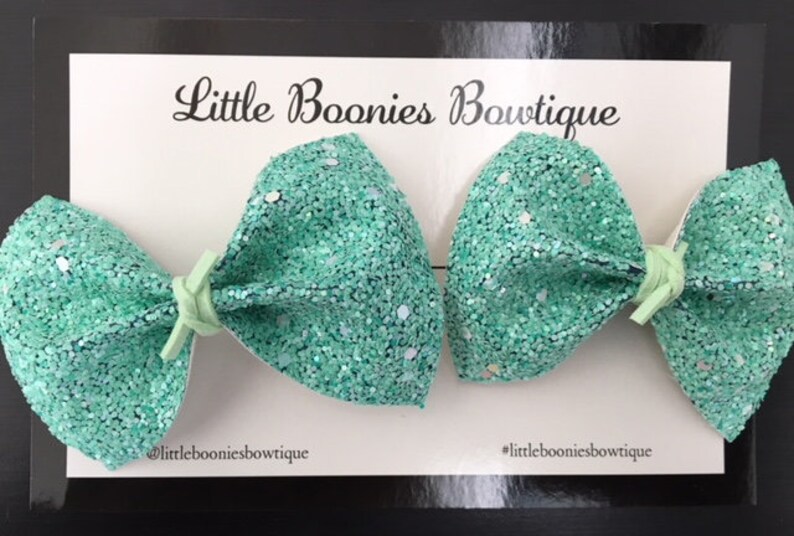 green bow nylon headband or clip Sparkle glitter