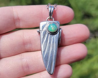 Sterling silver locket, textured, with opal cabochon. Handmade hidden secret locket pendant container, compartment, mini box