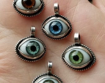 Simple Sterling Silver Glass Eye Necklace (choose your own) Handmade Jewelry six different colors