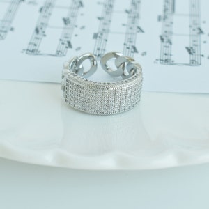Ring, RW-120R, 1 piece, Original rhodium plated brass, Adjustable ring, Inner 17mm, CZ ring