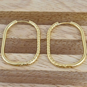One touch earring hoops, EG-60G, 2pcs, 16K shiny gold plated brass, 30x22mm, 2mm thick, Nickel free