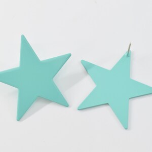 Pendientes de color, CE-EG64E, 2pcs, latón recubierto de pintura ecológica, pendientes de estrella de colores, Star 35mm, poste de plata 925