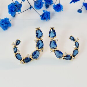 CZ earrings, EDO-48G, 1 pair, 16K shiny gold plated brass, Montana, Crystal, Nickel free, Geometric earrings, 925 silver post