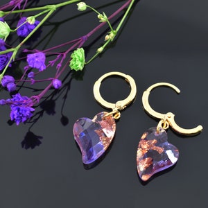 Color earrings, EBK-04HG, 2pcs, Epoxy heart, Colored heart earrings, Nickel free
