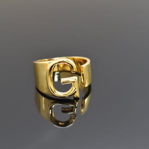 Anillo del alfabeto, SARW-GG, G, 1pc, latón chapado en oro brillante de 16K, letra mayúscula, interior de 16 mm, chapado en oro mejorado, anillo ajustable